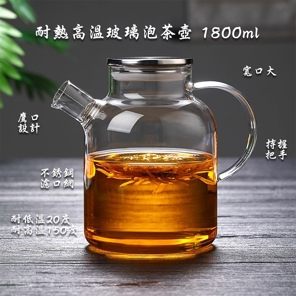 【CS22】透黑冷水壺耐熱高溫玻璃泡茶壺(1800ml)